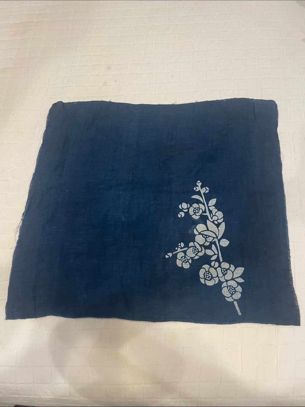 Y2K handcrafted Japanese Noren floral curtain doily cotton flowers navy blue